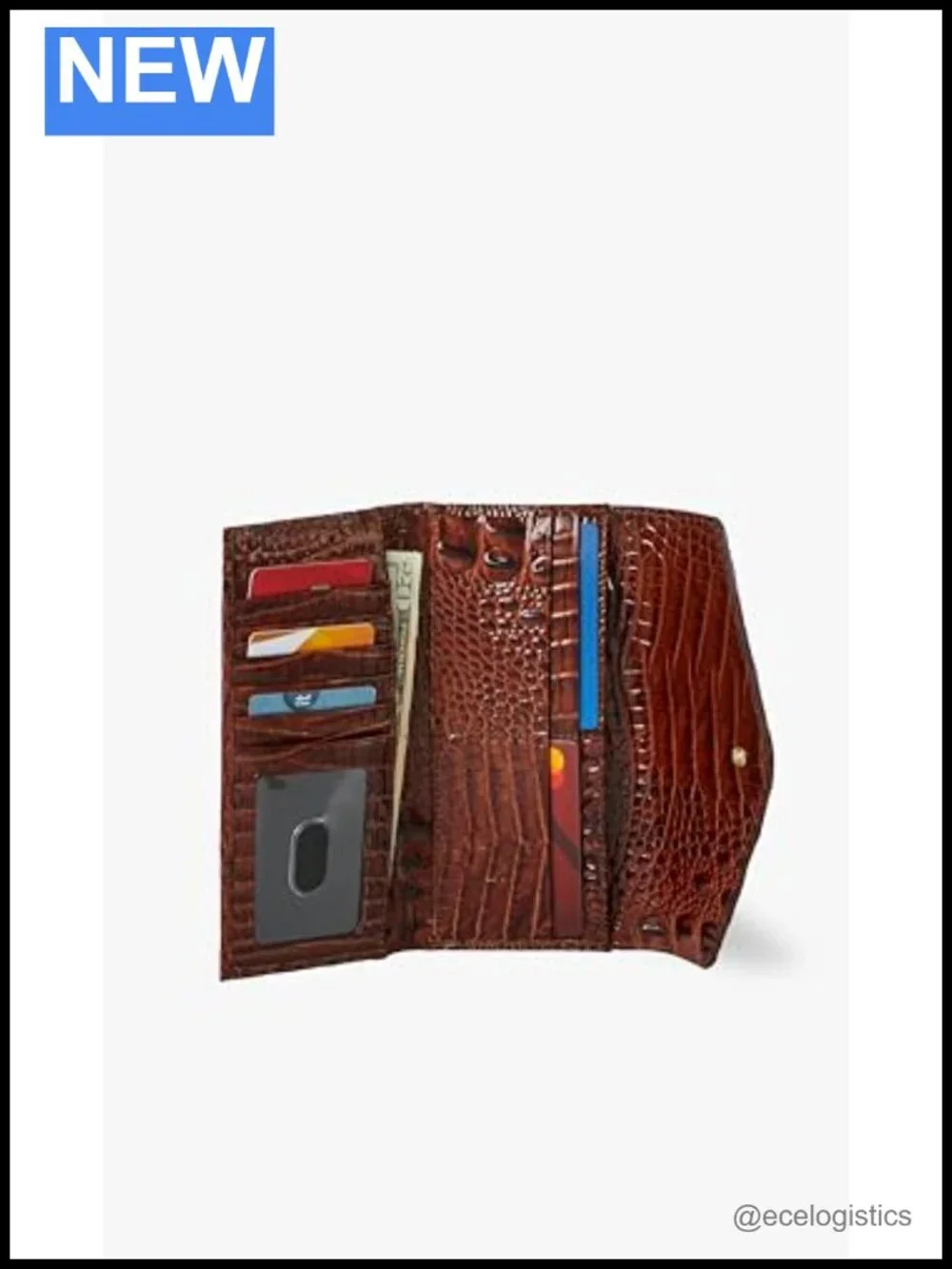 Genuine Leather RFID Blocking Envelope Wallet with Snap Closure and 10 Credit
